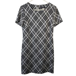 NWOT Tommy Hilfiger Gray and White Argyle  Plaid Shirt Sleeve Pullover Dress 10